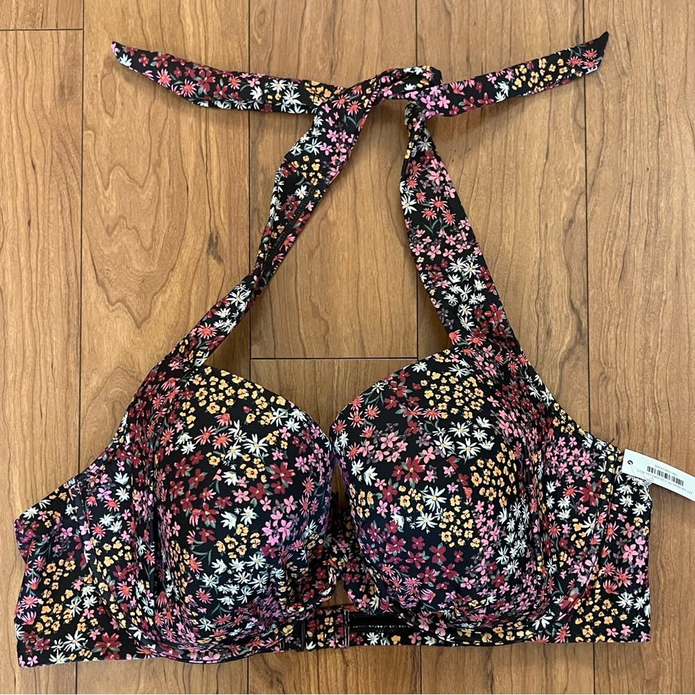 NWT Adore Me Shelby Contour 46DD Plus Halter Bikini Top Underwire Floral Beach